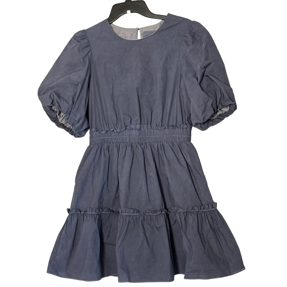 Tuckernuck Hyacinth‎ House Tellie Mini Dress Blue Puff Sleeve Smocked - Small